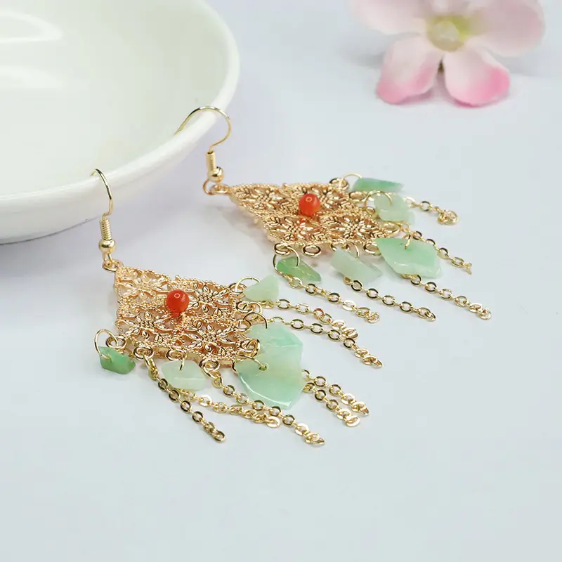 Guan Yu Jade Fruit Green Irregular Earrings for Women - Image 3