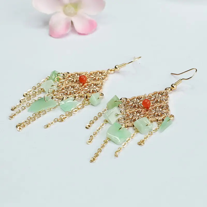Guan Yu Jade Fruit Green Irregular Earrings for Women - Image 4