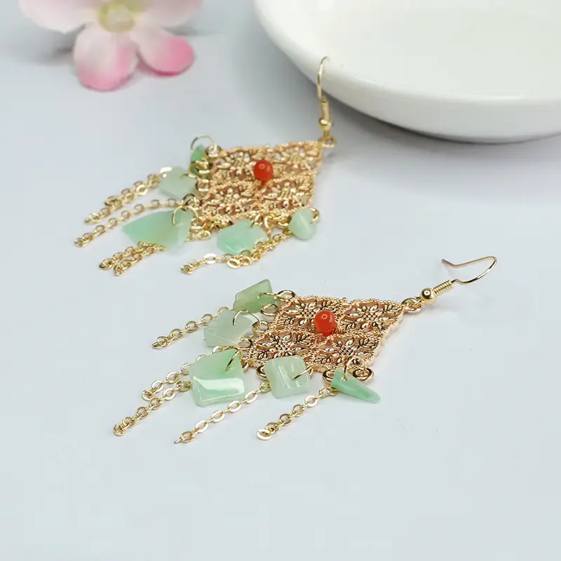 Guan Yu Jade Fruit Green Irregular Earrings for Women — feature 9