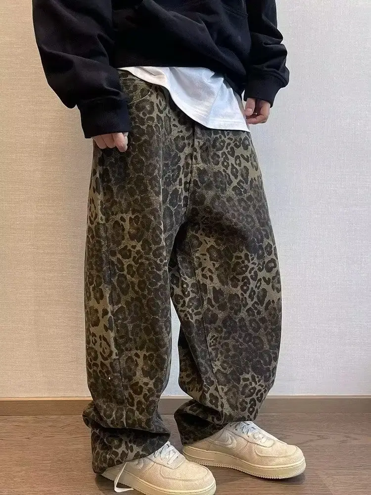 Men Leopard Print Wide Leg Pants Spring Autumn — feature 4