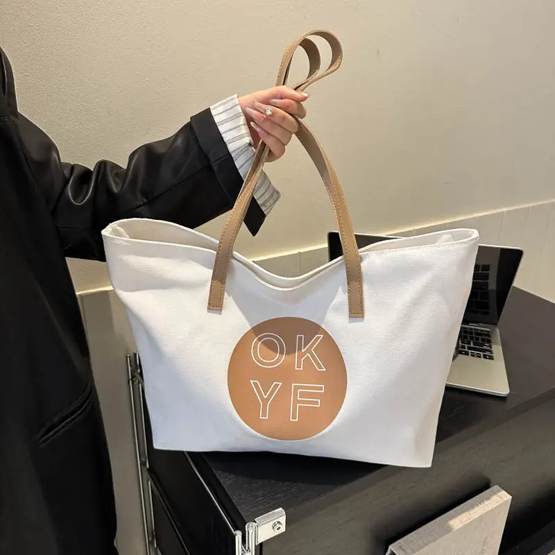 Women Textured Canvas Tote Bag OKYF 2023 Winter New - Image 4
