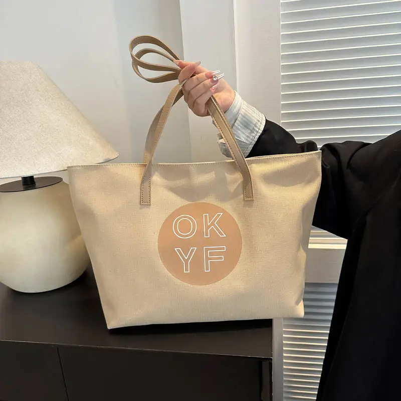 Women Textured Canvas Tote Bag OKYF 2023 Winter New - Image 5