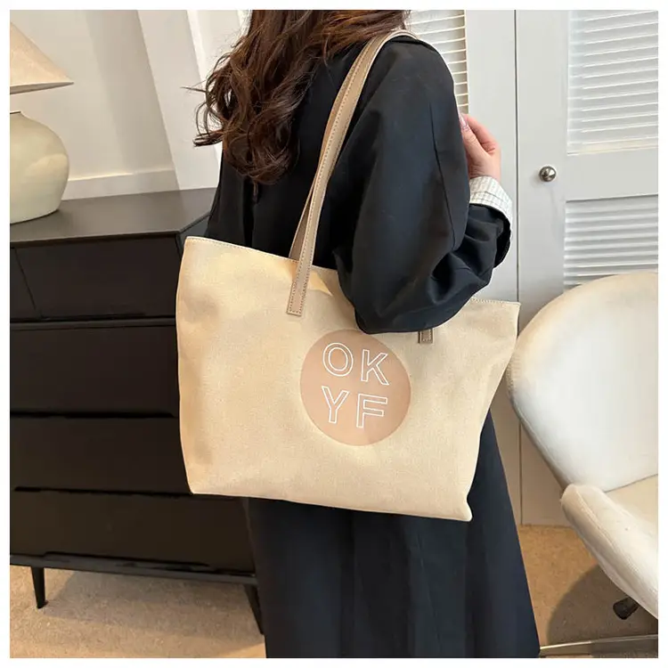 Women Textured Canvas Tote Bag OKYF 2023 Winter New — feature 11