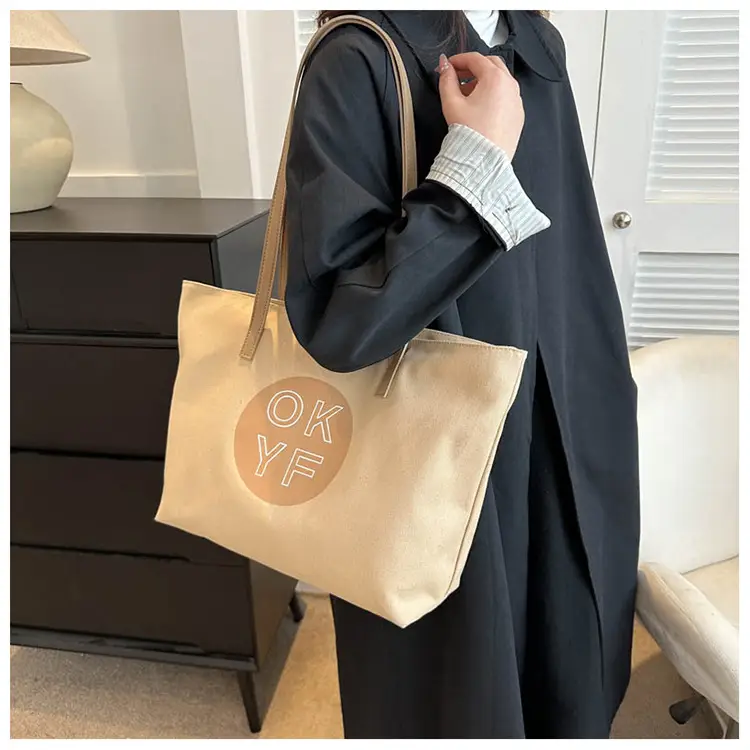 Women Textured Canvas Tote Bag OKYF 2023 Winter New — feature 12