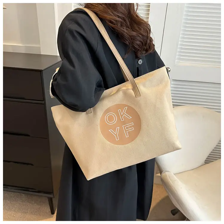 Women Textured Canvas Tote Bag OKYF 2023 Winter New — feature 14
