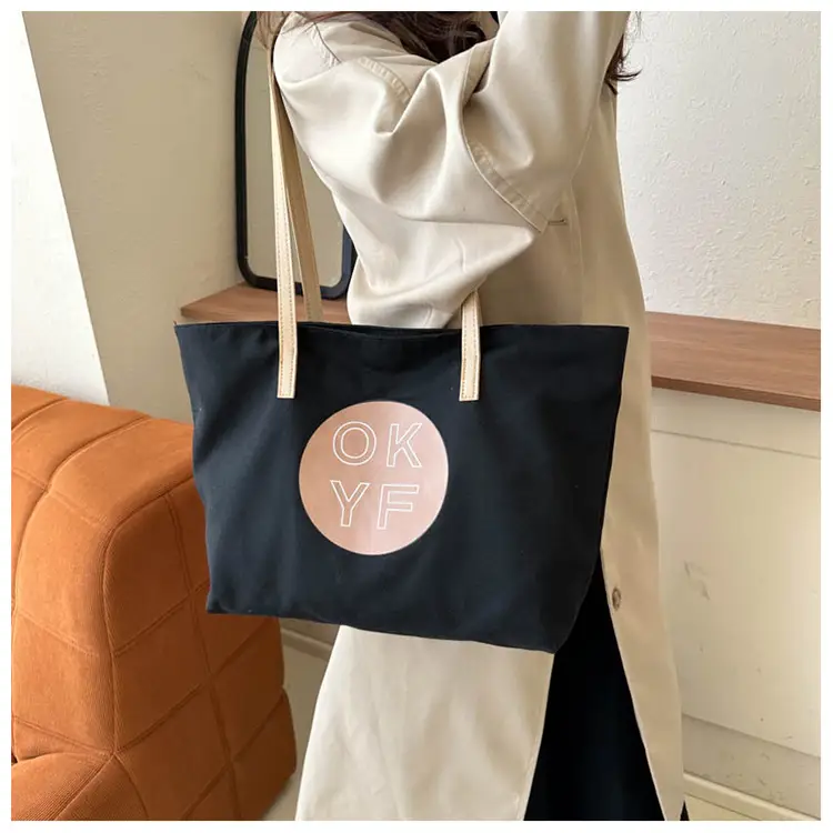 Women Textured Canvas Tote Bag OKYF 2023 Winter New — feature 15