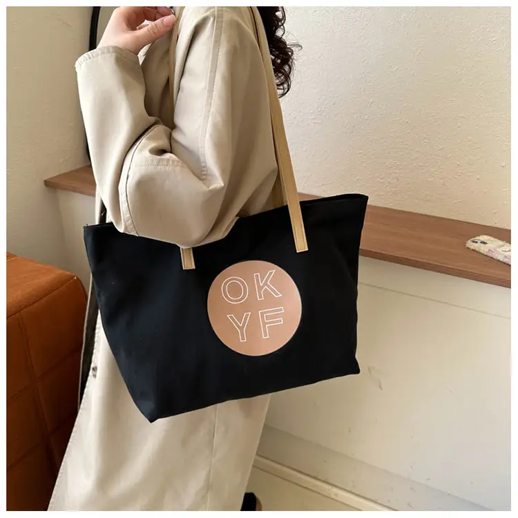Women Textured Canvas Tote Bag OKYF 2023 Winter New — feature 18
