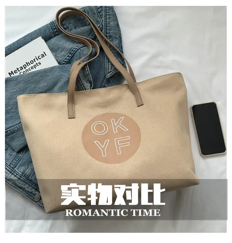 Women Textured Canvas Tote Bag OKYF 2023 Winter New — feature 3