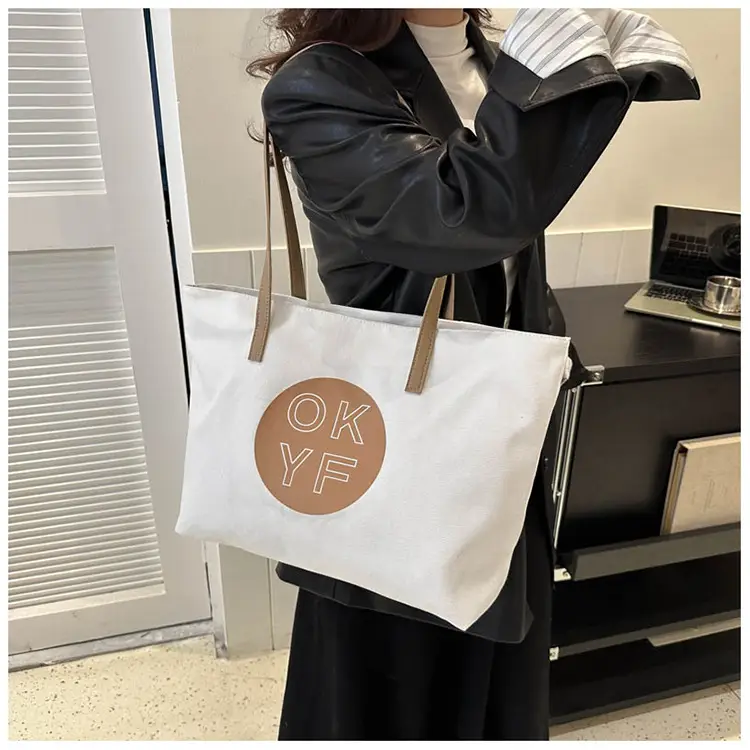 Women Textured Canvas Tote Bag OKYF 2023 Winter New — feature 7