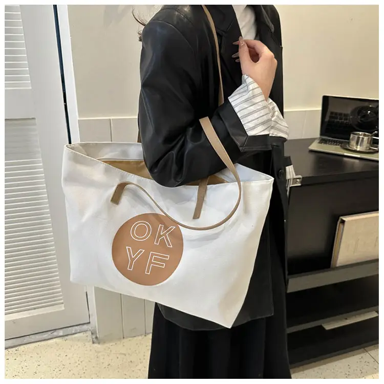 Women Textured Canvas Tote Bag OKYF 2023 Winter New — feature 8