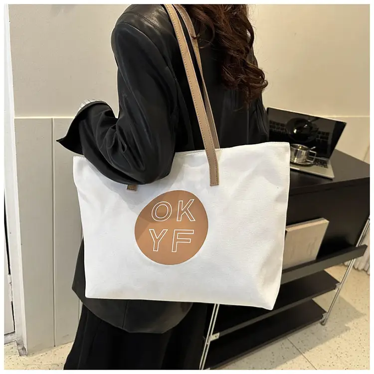 Women Textured Canvas Tote Bag OKYF 2023 Winter New — feature 9
