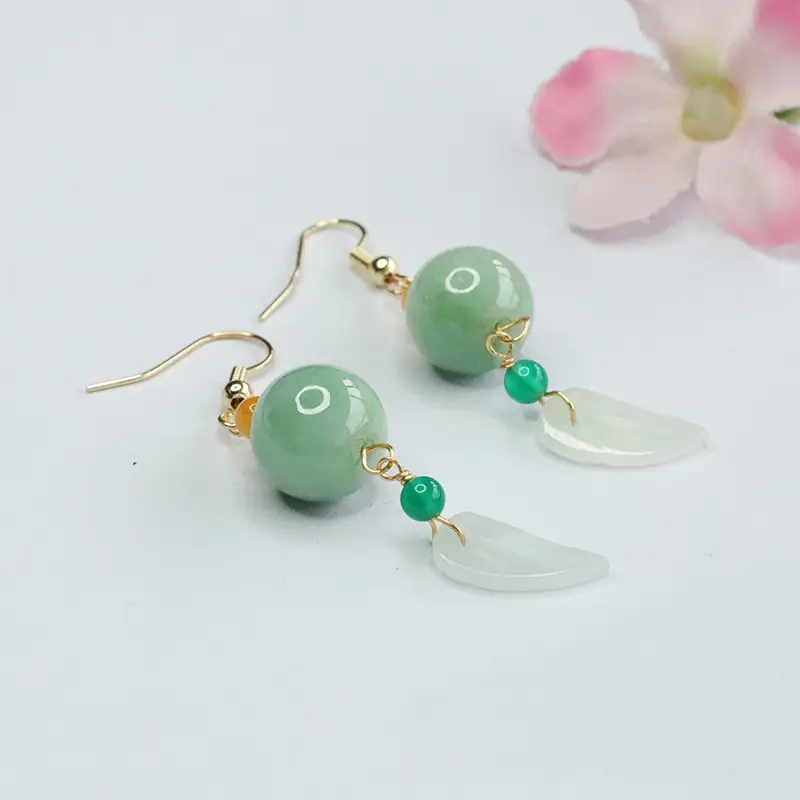 Natural Jade Leaf Earrings Green Hook Dangle - Image 5
