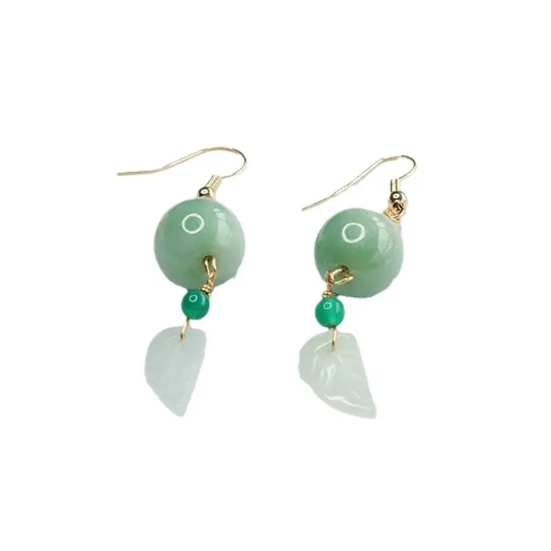 Natural Jade Leaf Earrings Green Hook Dangle - Image 6