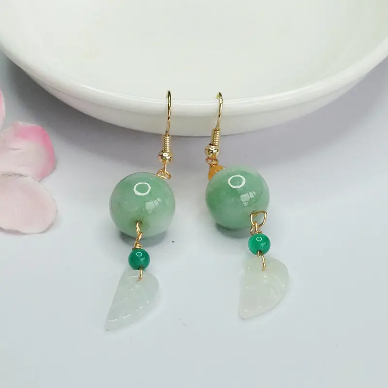 Natural Jade Leaf Earrings Green Hook Dangle — feature 7