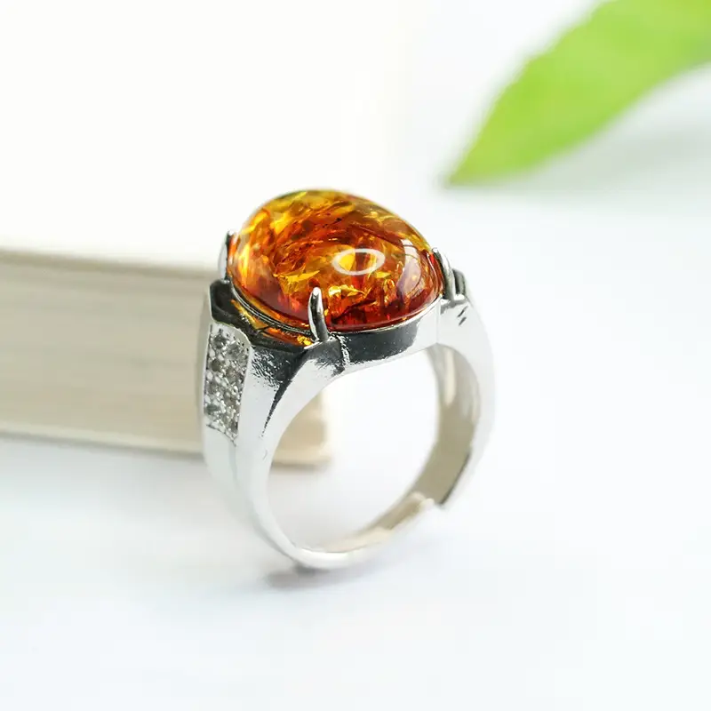 Amyrth Amber Ring Ethnic Style Silver 3120507