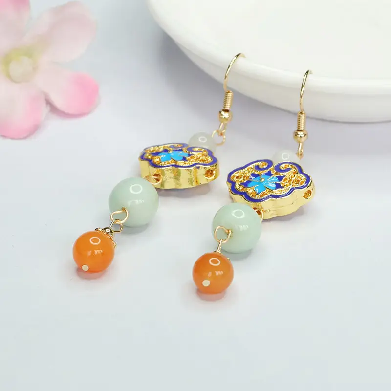 Guan Yu Jade Earrings with Enamel Hooks Wholesale - Image 3