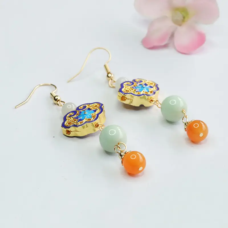 Guan Yu Jade Earrings with Enamel Hooks Wholesale - Image 4