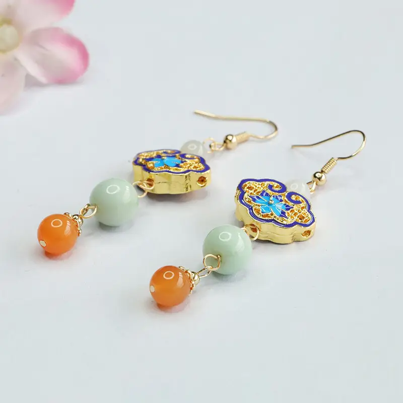Guan Yu Jade Earrings with Enamel Hooks Wholesale - Image 5