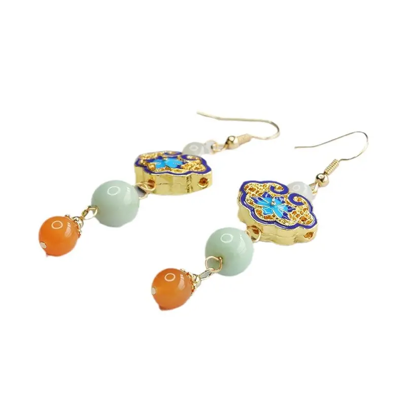 Guan Yu Jade Earrings with Enamel Hooks Wholesale - Image 6