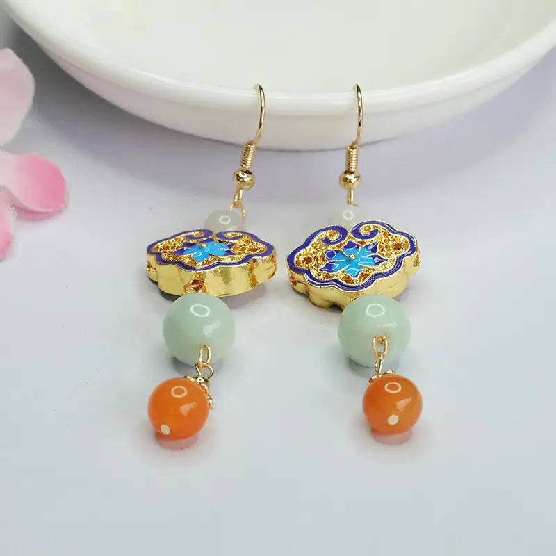 Guan Yu Jade Earrings with Enamel Hooks Wholesale — feature 7