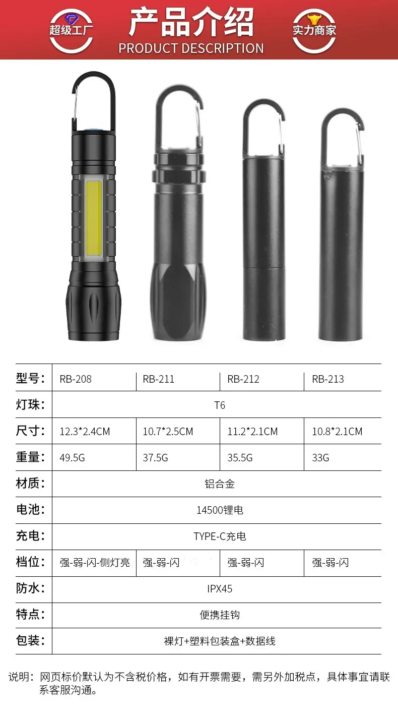 Rechargeable T6 Flashlight with Type-C Cable & Plastic Case β feature 4