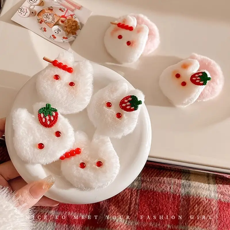 Cute Strawberry Rabbit Hairpins for Girls Autumn Winter - Image 6