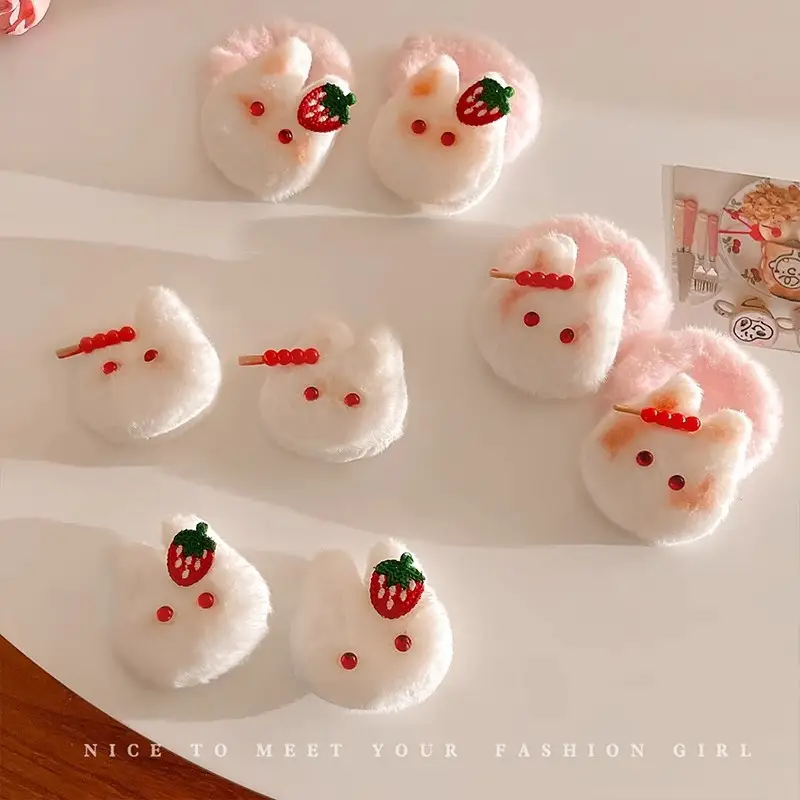 Cute Strawberry Rabbit Hairpins for Girls Autumn Winter - Image 7