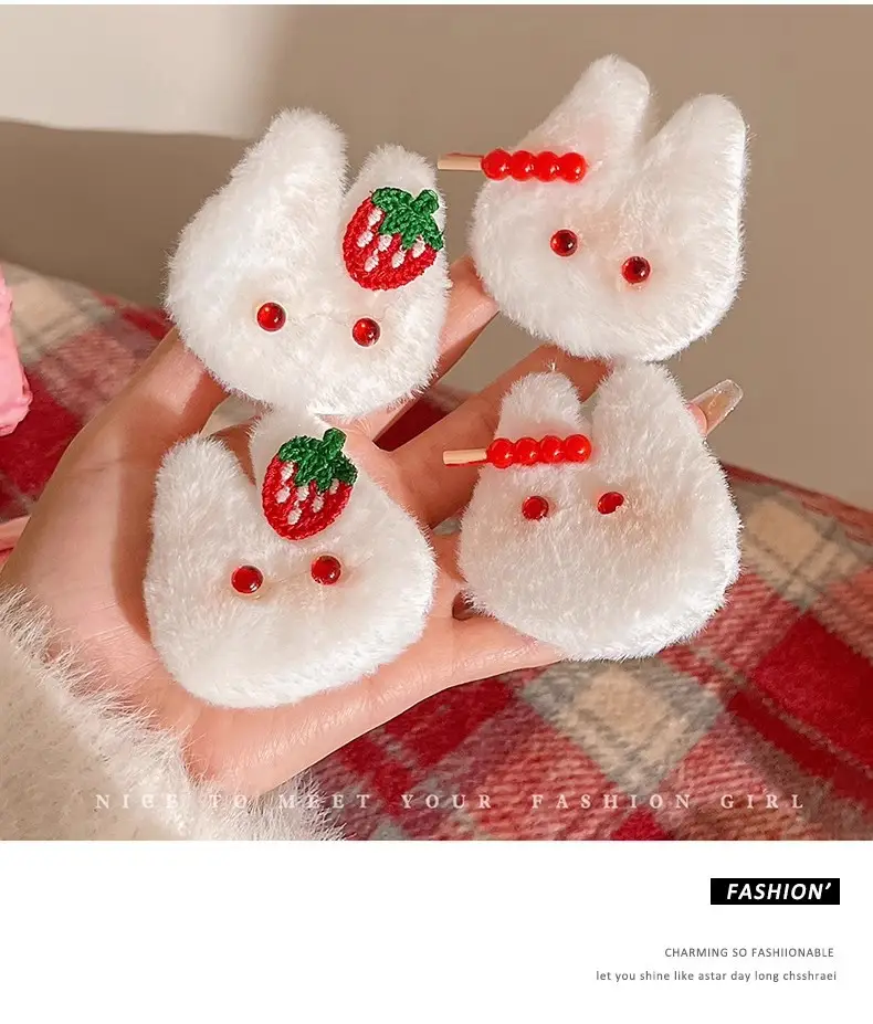 Cute Strawberry Rabbit Hairpins for Girls Autumn Winter — feature 3