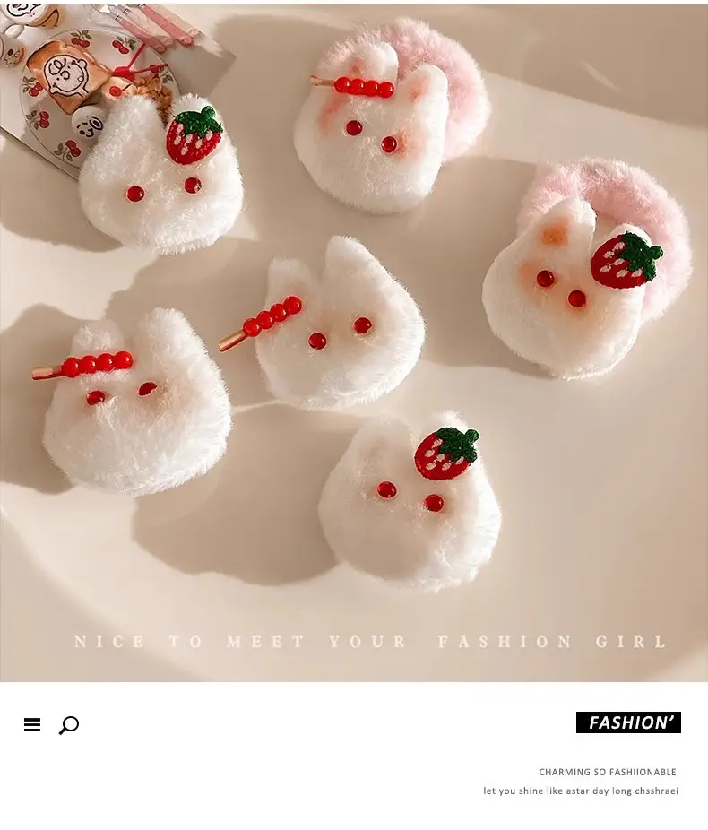 Cute Strawberry Rabbit Hairpins for Girls Autumn Winter — feature 4