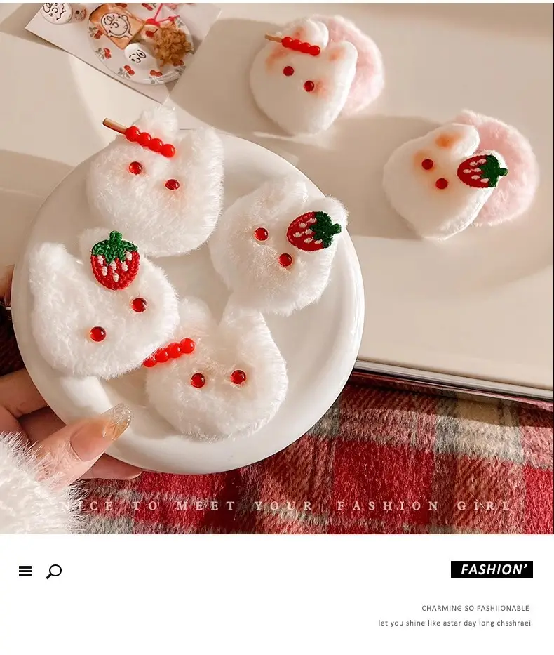 Cute Strawberry Rabbit Hairpins for Girls Autumn Winter — feature 5