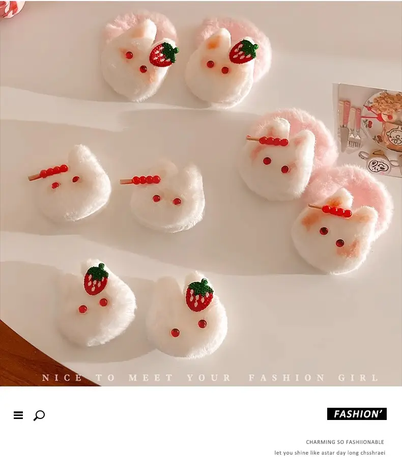 Cute Strawberry Rabbit Hairpins for Girls Autumn Winter — feature 6