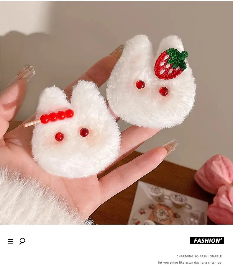 Cute Strawberry Rabbit Hairpins for Girls Autumn Winter — feature 9