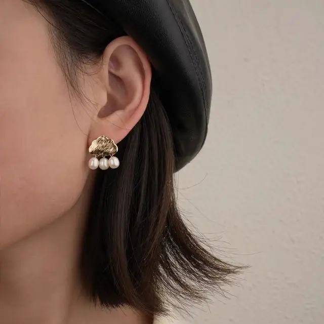 French Vintage Pearl Cloud Earrings Stud 925 Silver - Image 3