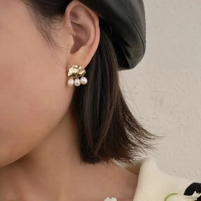 French Vintage Pearl Cloud Earrings Stud 925 Silver - Image 4