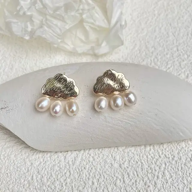 French Vintage Pearl Cloud Earrings Stud 925 Silver - Image 5