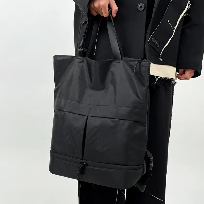 Men Women Black Nylon Tote Backpack Shoulder Tote Waterproof - Image 4