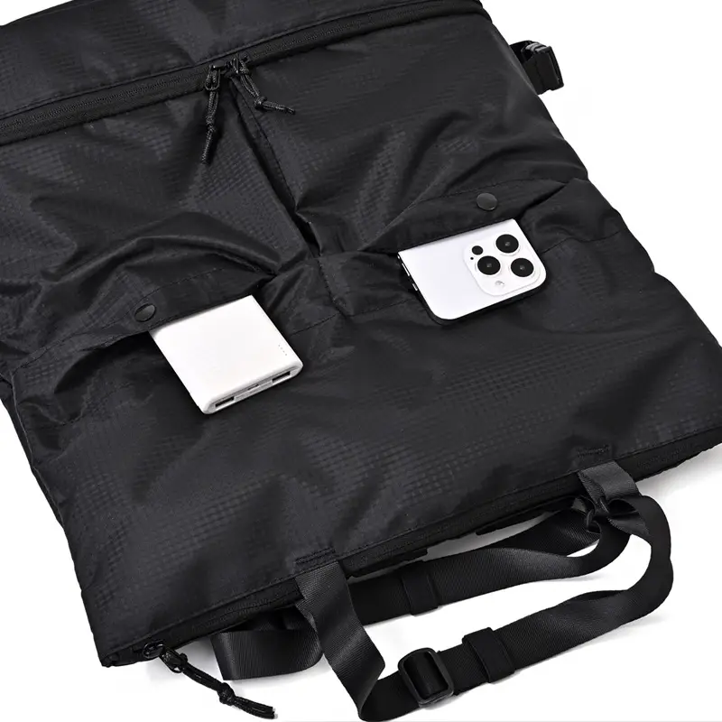 Men Women Black Nylon Tote Backpack Shoulder Tote Waterproof - Image 5