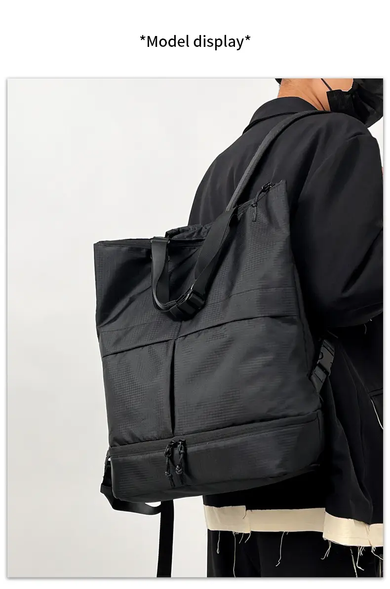 Men Women Black Nylon Tote Backpack Shoulder Tote Waterproof — feature 3