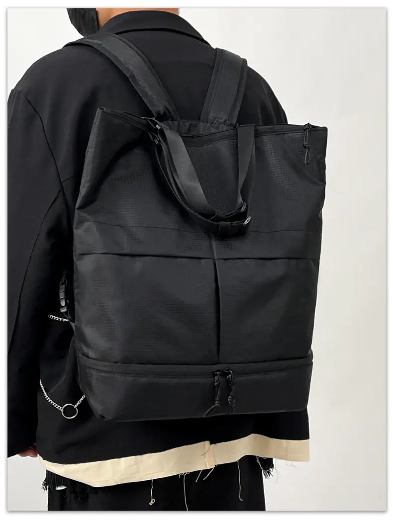 Men Women Black Nylon Tote Backpack Shoulder Tote Waterproof — feature 4