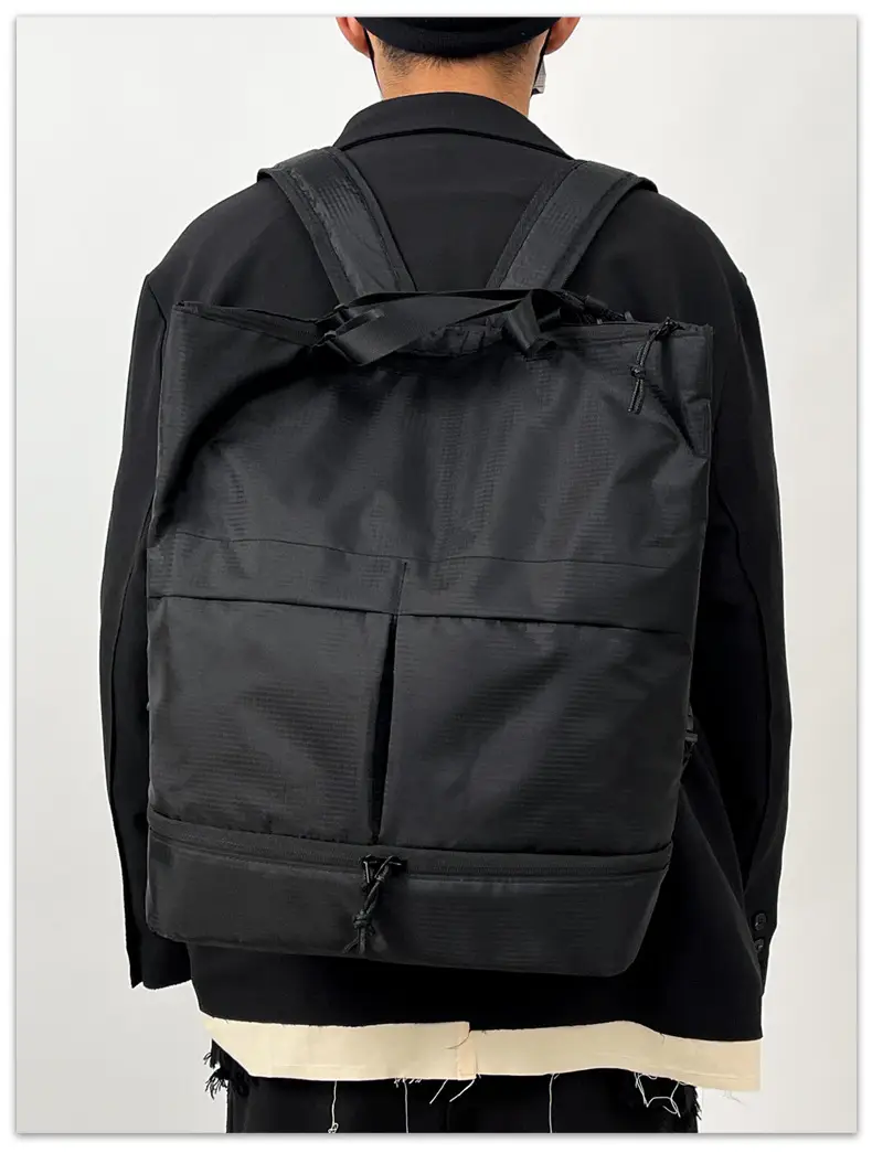 Men Women Black Nylon Tote Backpack Shoulder Tote Waterproof — feature 5