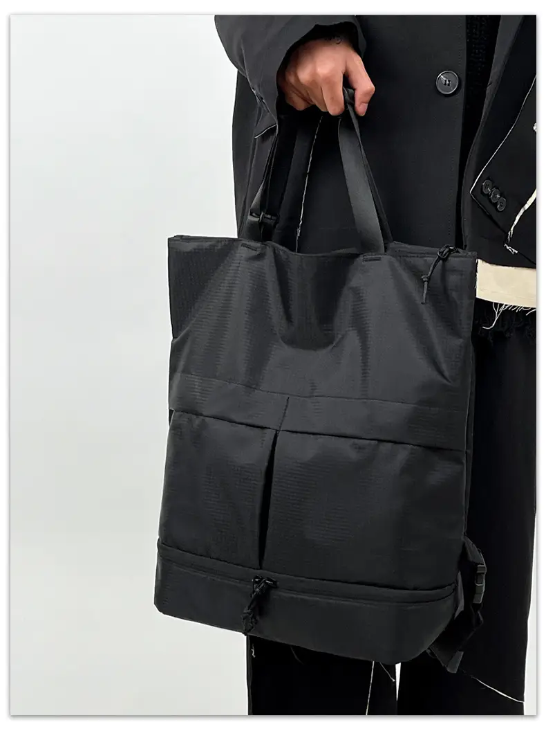 Men Women Black Nylon Tote Backpack Shoulder Tote Waterproof — feature 6