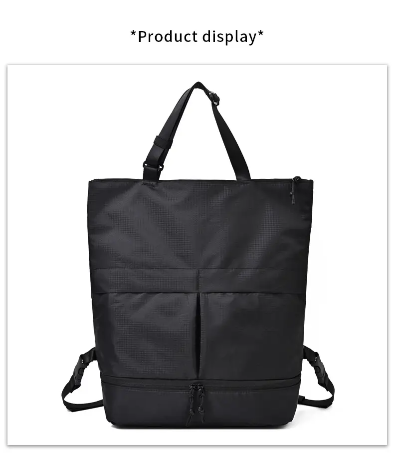 Men Women Black Nylon Tote Backpack Shoulder Tote Waterproof — feature 7