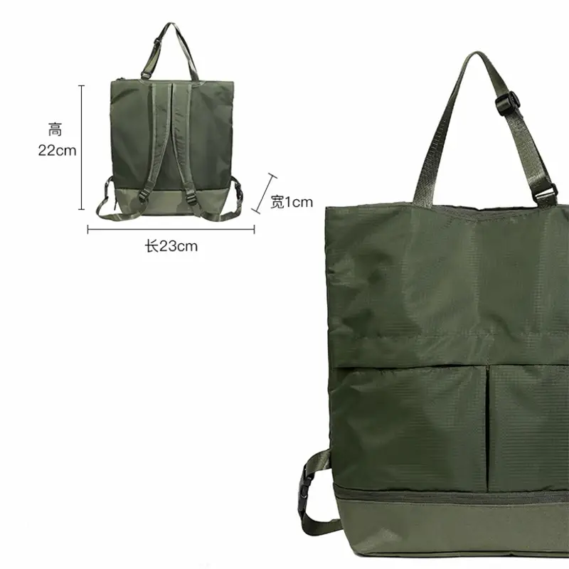 Men Women Black Nylon Tote Backpack Shoulder Tote Waterproof - Image 2