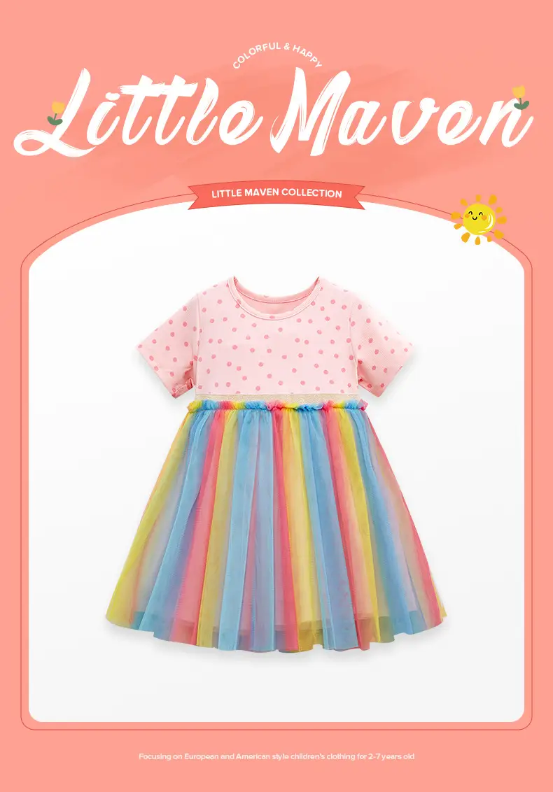 Little Girl Rainbow Mesh Skirt Dress Summer — feature 2