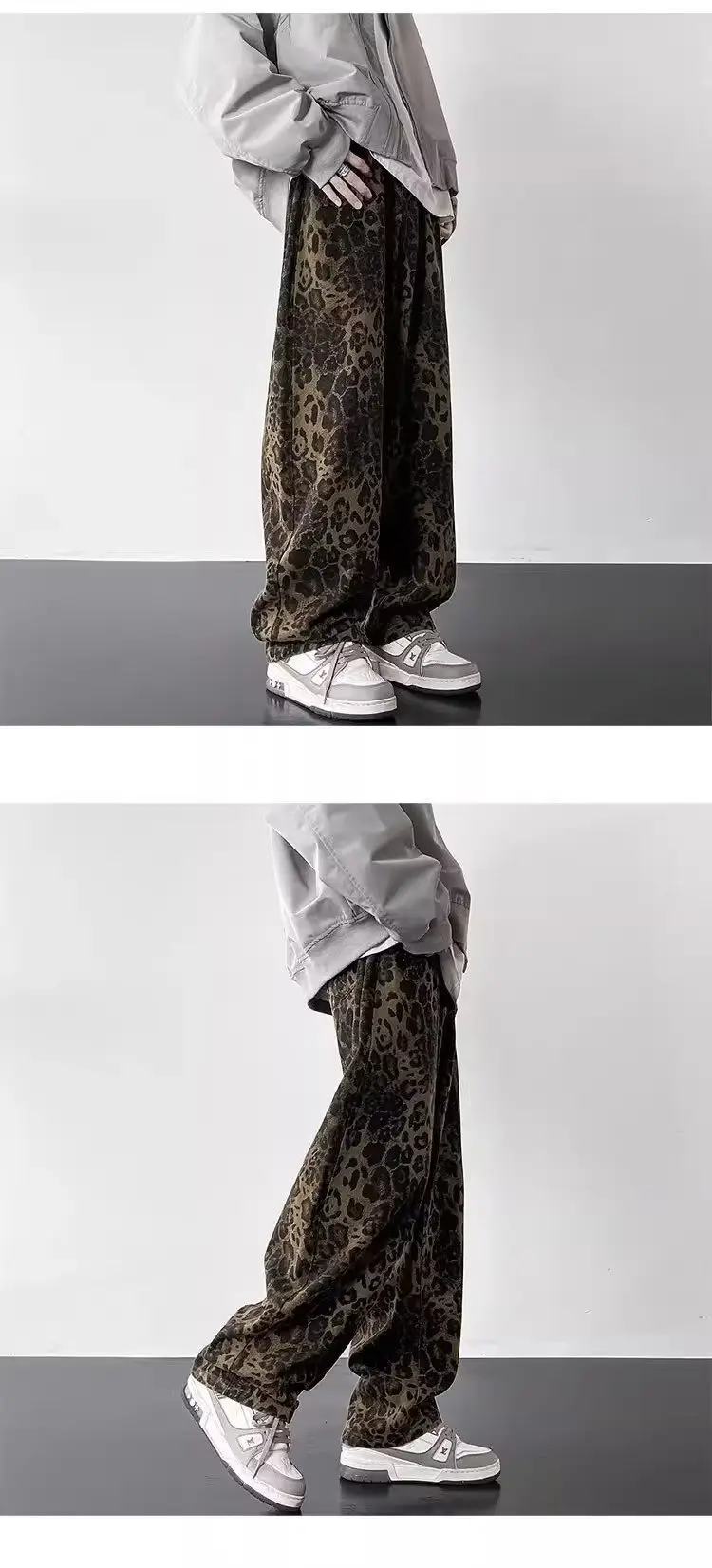 Men Leopard Print Loose Straight Pants American Pu High Street — feature 10