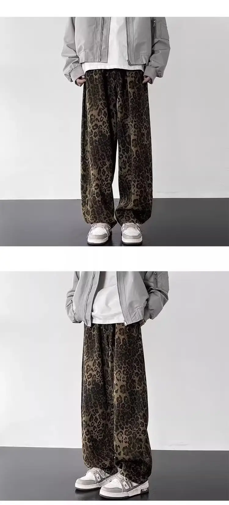 Men Leopard Print Loose Straight Pants American Pu High Street — feature 7