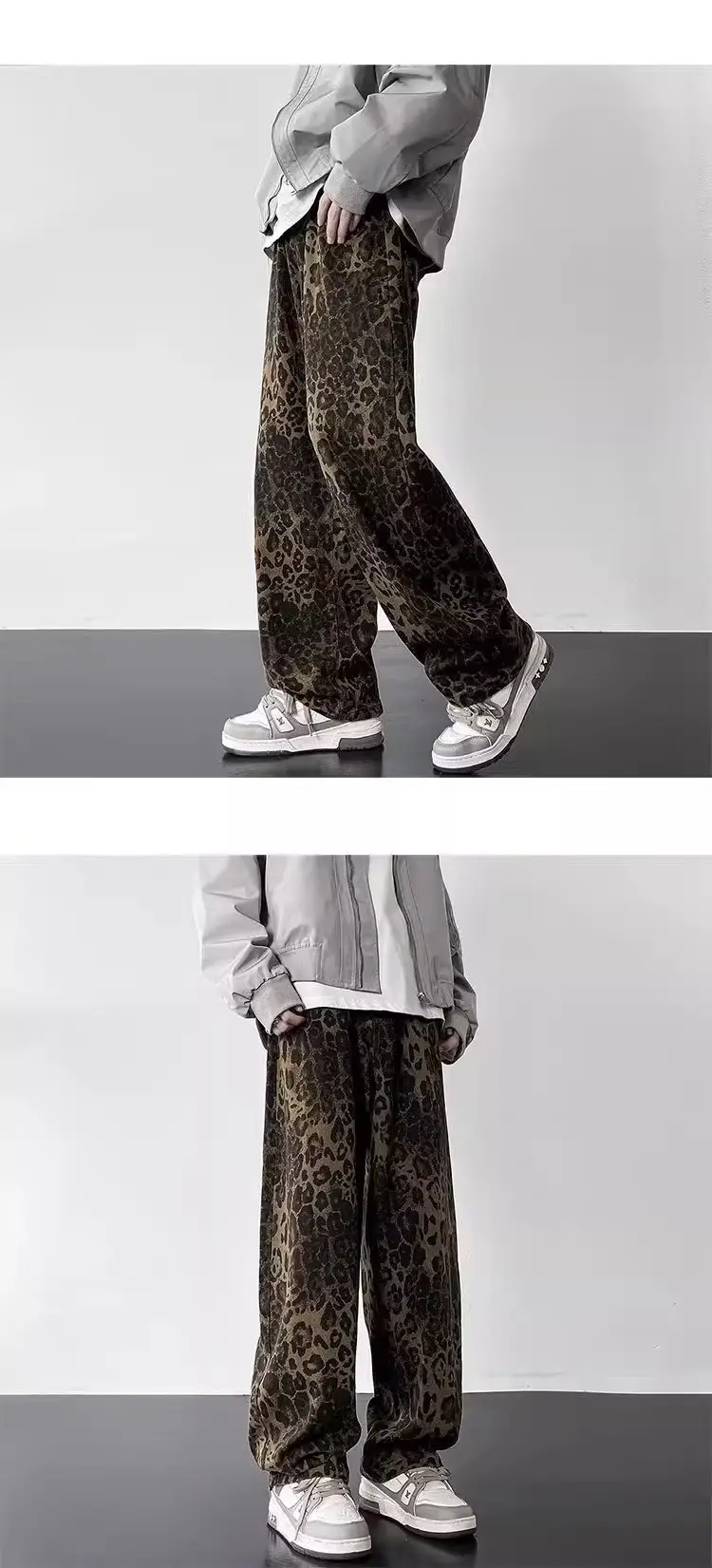 Men Leopard Print Loose Straight Pants American Pu High Street — feature 8