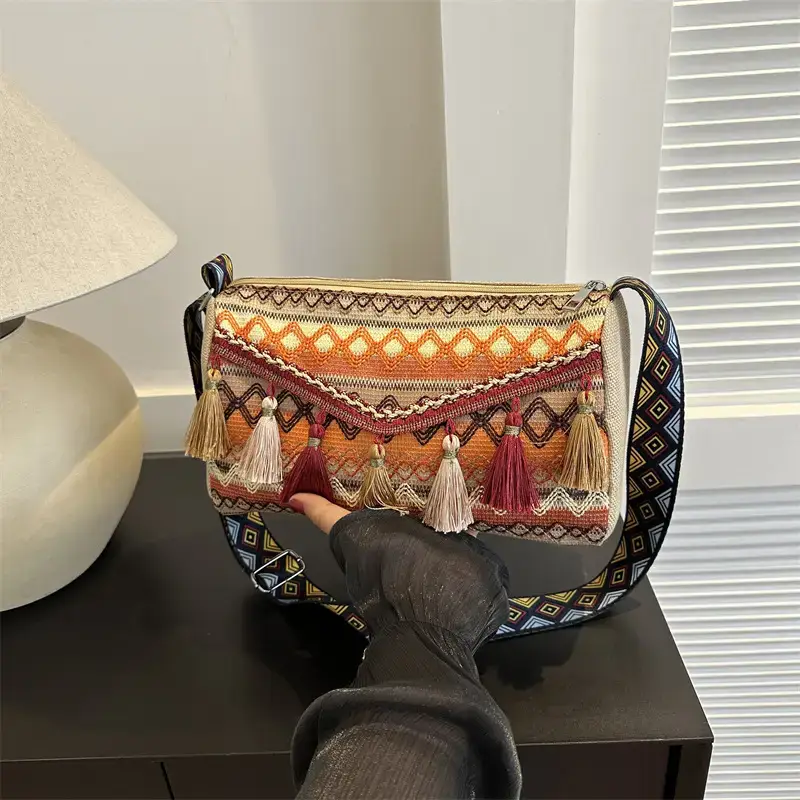 2023 Ethnic Tassel Shoulder Tote Bag with Tassels - Image 6