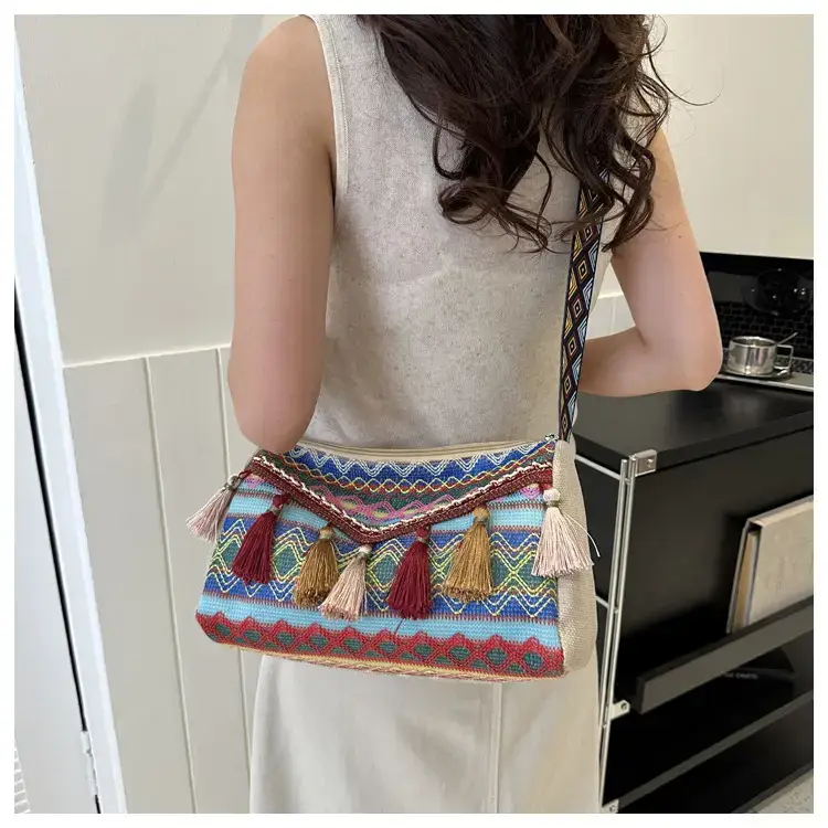 2023 Ethnic Tassel Shoulder Tote Bag with Tassels — feature 11