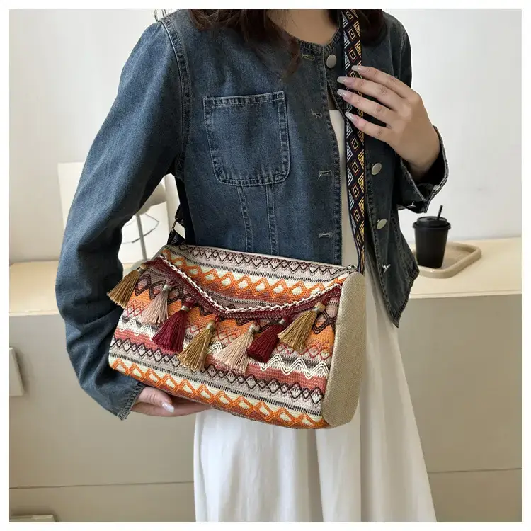 2023 Ethnic Tassel Shoulder Tote Bag with Tassels — feature 13